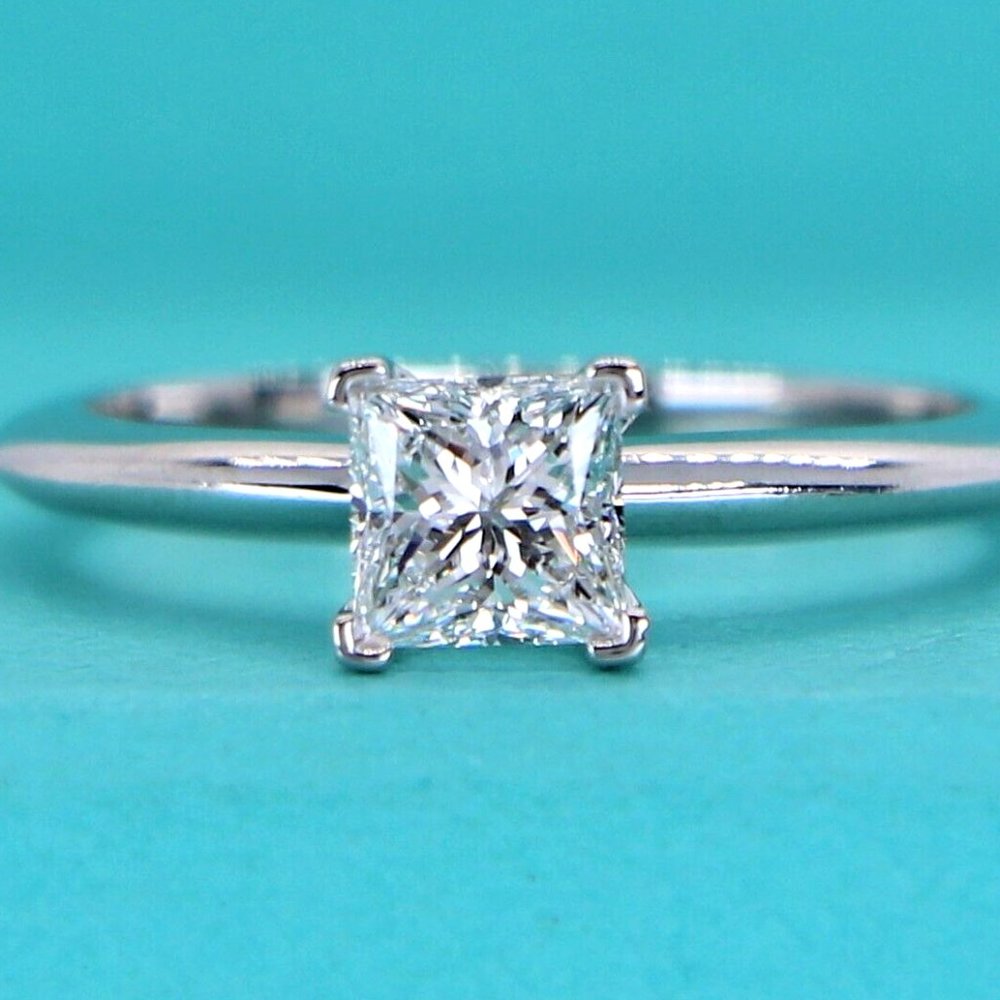 19620 Tiffany Co Platinum 0.64ct F VS1 Square Princess Diamond Engagement Ring 6